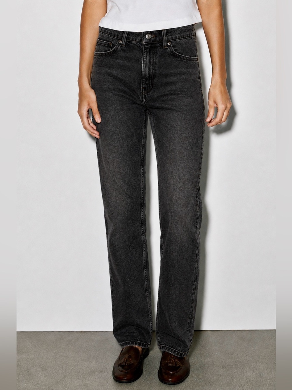 Zara Washed Black Straight-Leg Jeans